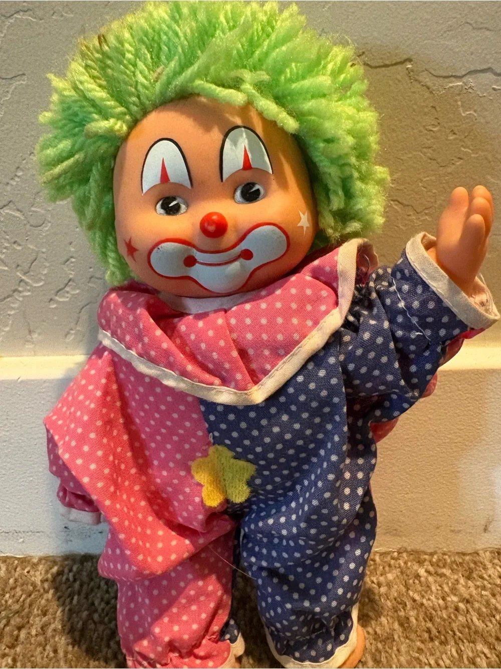Pink & Blue Polka Dot Clown Doll with Green Hair - Kids Toy